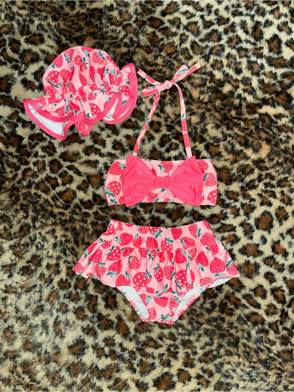 Amazon Kids Strawberry Pink Bikini Set with Hat